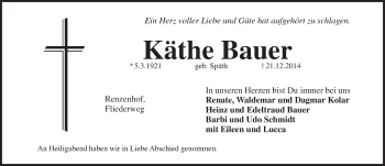 Traueranzeige von Käthe Bauer von Pegnitz-Zeitung